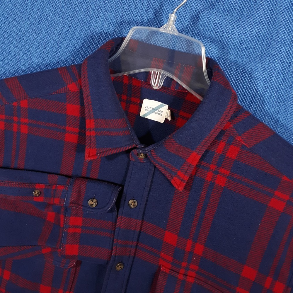 Fair Harbor Shirt Mens XL Blue Red Plaid Flannel Long Sleeve Button Up Pockets